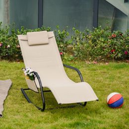 Outdoor Rocking Chair, Pocket, Reclining Chair, Reclining Chair with Removable Pillow, Used for Deck, Garden or Swimming Pool