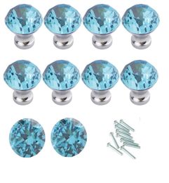 10pcs/Set Blue Diamond Shape Crystal Glass Cabinet Knob Cupboard Drawer Handle/Great for Cupboard, Kitchen and Bathroom Cabinets (30MM)6092326