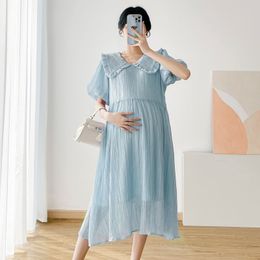 Maternity Dresses Elegant Fresh Floral Summer Clothes For Pregnant Women Loose Slim Turn Collar Cute Pregnancy Vestidos M-XXL