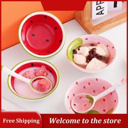 Bowls Children's Tableware Set Lovely Ceramics Ergonomic Long Handle Spoon For Children Household Products Demand Cartoon