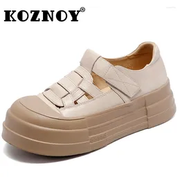 Dress Shoes Koznoy 5cm Women Moccasins British Hook Platform Wedge Ladies Weave ROME Natural Cow Genuine Leather Summer Mary Jane