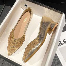 Dress Shoes 2024 Women 3cm High Heels Pumps Sexy Prom Glitter Crystal Lady Fashion Rhinestone Female Luxury Wedding