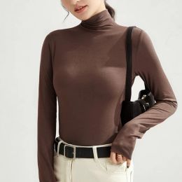 Women Bottoming Tshirt Autumn Winter Mock Neck Slim Tee shirt Solid Basic All Match Tops undershirt