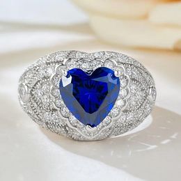 Cluster Rings S925 Silver Ring Heart Shaped Sapphire 8 8ins