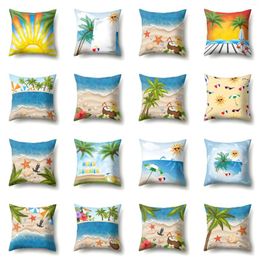 Pillow Summer Beach Scenery Cover Invisible Zipper Polyester Fabric Case Sofa Decorative Home Beauty Women Gifts