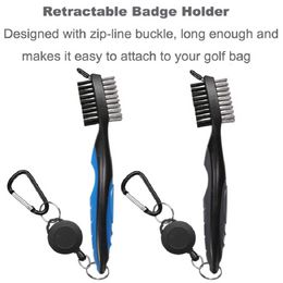 Pack of 2 Golf Club Brush Groove Cleaner with 2 Ft Retractable Zip-line and Aluminium Carabiner Cleaning Tools