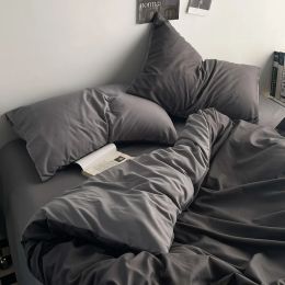 Solstice Home Textile Bedding Sets Solid Dark Grey Bed Linen Duvet Cover Pillowcase Flat Bed Sheet Boy Girl Kid Childs Bedroom