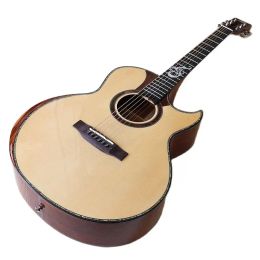 Cables Professional Acoustic Guitar Full Solid Wood 41 Inch Guitar Sharp Angel High Gloss 6 String Folk Guitar with Radian Corner