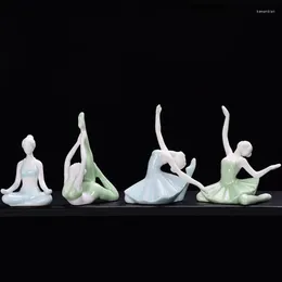 Decorative Figurines Porcelain Crafts Elegant Yoga Sport Girl Series Miniatures Tea Pet Creative Home Decoration