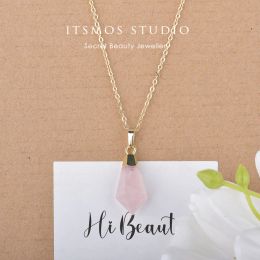 ITSMOS Natural Rose Quartz Prism Pendant Necklace Crystal Column Pink Love Facet Gemstone Necklace for Women Romantic Jewellery