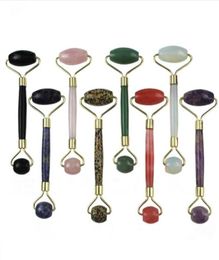 Drop Ship Natural Rose Quartz Crystal Healing Massage Wand Beauty Roller Stone Massager Doublehead Face Neck Body Roller Massager2538909