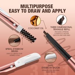 3-in-1 Eyebrow Pencil Natural Soft Waterproof Root Durable Easy To Color Triangle Black Brown Eyebrow Pencil With Brush Makeup