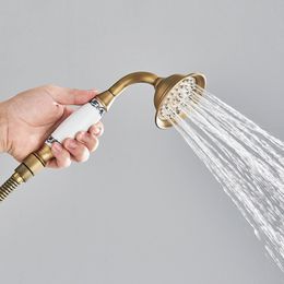 Antique Brass Concealed Bathroom Shower Faucet 8" Rainfall Shower Head with Handshower Bath Shower Hot Cold Mixer Taps