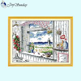 Hand-drawn Scenery Pattern Cross Stitch Kit Aida 14ct 16ct 11ct Count Stamped Fabric DMC Thread Sewing Set DIY Embroidery Crafts