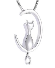 IJD10014 Moon Cat Stainless Stee Cremation Jewelry For Pet Memorial Urns Necklace Hold Ashes Keepsake Locket Jewelry4229108