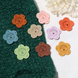 10PCs Sweet Flower PU Leather Label Tags Multicolor " Handmade " Clothing DIY Sewing Accessories Hat Garment Tag 3.5cm x 3.5cm