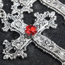 Large Goth Vintage Cross Necklace Silver Colour with Crystals Gothic Crucifix Easter Jewellery Unisex Bejewelled Crucifix Necklaces