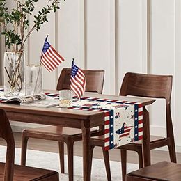 Stripe and Star Independence Day Linen Table Runners Party Decorations 4th of July Dining Table Runners Kitchen Table Decor