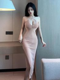 Casual Dresses Sheer Fashion Robe Women Thin Mesh Sexy Tops High Split Sling Dress Elegant Transparent Korean S552