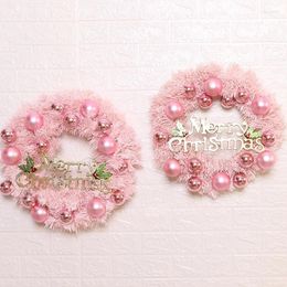 Decorative Flowers 30/40cm Pink Christmas Ball Wreath Front Door Garland 2024 Navidad Hanging Ornament Year Holiday Party Home Windown Decor