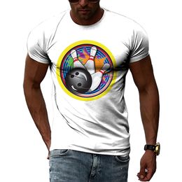 Fashionable And Interesting 3D Printed Bowling Graphic T-shirt, Men's Summer Leisure Sports Round Neck Clothes With Short Sleeve