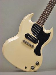 Custom SG Junior 1965 Polaris White Electric Guitar Single Coil Black P90 Pickup Chrome hardware Black Pickguard Dot Fingerboa3875887