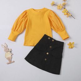 Clothing Sets Classic Puff Long Sleeve Girls Sweater Clothes Top Corduroy Dress Kids Knitwear Casual Skirt Suit