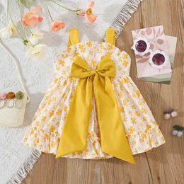 Girl's Dresses Girls Dress Summer Childrens Dress New Wooden Ear Edge Small Floral Bow Decoration Halter Korean Version Kids Dress