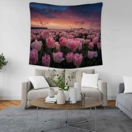 Home Tapestries for Tulip Fresh Tapestry Scenery Background Cloth Room Decoration Boho Warm Tapestries Wall Hanging Tablecloth Picnic Mat R0411