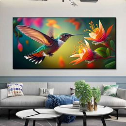 Fantasy Hummingbird Eating Flower Canvas Painting Posters and Prints Wall Art Pictures Bedroom Living Room Home Decor No Frame