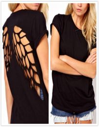 New Summer Fashion Casual T Shirt Women Laser Angel Wings Backless T Shirt Woman Clothes ONeck tshirt TShirt Tops M1815099195