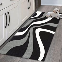 Nordic Kitchen Carpet for Floor Mat Mats Runner Bath Modern Long Traditional Washable Light Flower Fabric Black White Coffee 3D