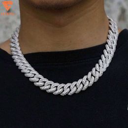 2024 16mm 20inches Cuban Chain Big Middle Stone with Outlines Iced Out Vvs Moissanite 925 Sterling Silver Cuban Link Chain Necklace