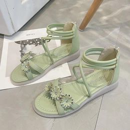 Sandals Crystal Flower Women Flats Platform Shoes Summer Zipper Beach Slippers 2024 Luxury Flip Flops Open Toe Slides Mujer