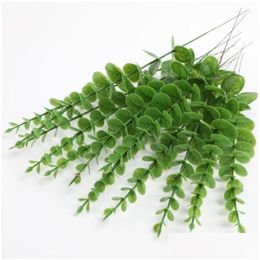 Decorative Flowers Wreaths 10Pcs Artificial Eucalyptus Leave Greenery Stems With Frost For Vase Home Party Decoration Outdoor Diy Drop Otla6