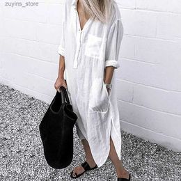 Basic Casual Dresses Plus Size Cotton Linen Long Dress for Women 2023 Summer Casual Short Sleeve Shirt Dress Oversized Female Clothing Y2K Vestido Ro L49