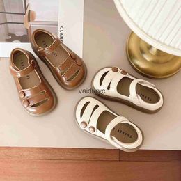 Sneakers Korean 2024 Summer Infant and Toddler Hollow Roman Sandals for Girls Soft Sole Baotou Leather Shoes Comfortable Walking H240411