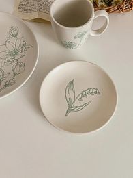 Plates Dinner Flower Japanese Retro Ceramics Breakfast Dessert Cake 2024 Dish Advanced Sense Delicate Round Simple