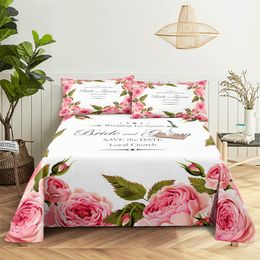 Beautiful Flowers 0.9/1.2/1.5/1.8/2.0m Digital Printing Polyester Bed Flat Sheet with Pillowcase Print Bedding Set