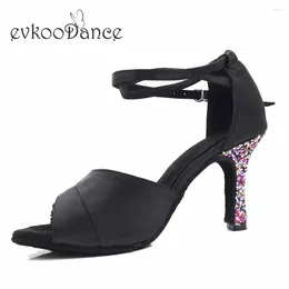 Dance Shoes Evkoodance Customsize Latin Black With Glitter Heel Height 8.3cm Women Size US4-12 Professional Evkoo-618