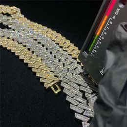 2024 Iced Out Fully Vvs Moissanite Baguette Luxury Cuban Link Chain Fine Hip Hop Jewelry Diamond 925 Silver Men Necklace
