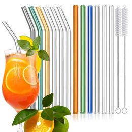 Multi-Color Reusable Glass Straws Set with Cleaning Brush Eco-Friendly Drinking Straws for Cocktail Milkshake Smoothie Barware