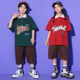 Kid Hip Hop Dance Clothes Boys Red T-Shirt Loose Summer Jogger Street Dancewear Girls Jazz Practise Performance Costume 6 8 10 Y