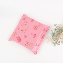 100pcs Cute Cat Print Mailing Bags Self Adhesive Plastic Envelope Storage Bags Pink Pouch Courier Bag
