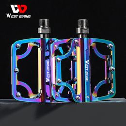 WEST BIKING Bicycle Pedals 3 Bearings CNC Ultralight MTB Road Bike Part Colorful Anti-slip Flat BMX Pedals Cycling Accessories