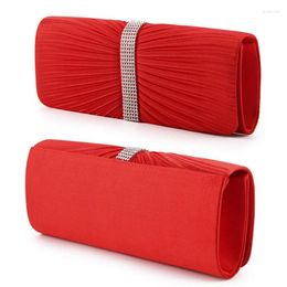 Evening Bags Women's Pleated Glass Diamond Wedding Party Clutch Bag Envelope Fashion Shoulder HandBag