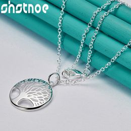925 Sterling Silver Round Hollow Tree Pendant Necklace For Women Wedding Party Birthday Charm Original Jewellery 16-30 Inch Chain