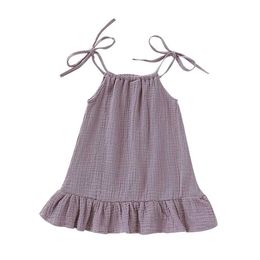 Girl's Dresses Summer Toddler Baby Girl Sleeveless Ruffles Dress Sarafan Kids Cotton Linen Muslin Slip Dresses Clothing