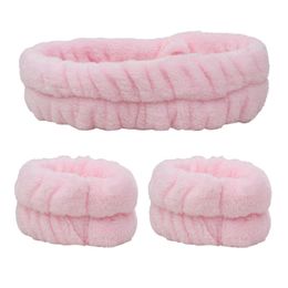 Coral Fleece Hairband Wristband Set Women's Microfiber Absorbent Non-Slip Face Washing Spa Headband Soft Elastic Hairbands