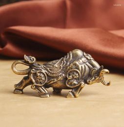 Decorative Figurines Retro Brass Lucky Effort Bull Animal Miniatures Crafts Desktop Ornaments Desk Living Room Home Decoration Accessories